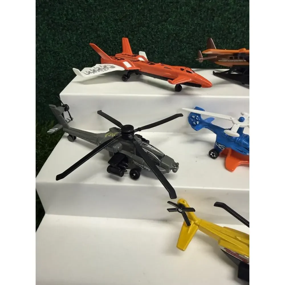 Lot of 7 Diecast Aircraft & Helicopters Toy Vehicles Biplane Jet Seaplane Rescue